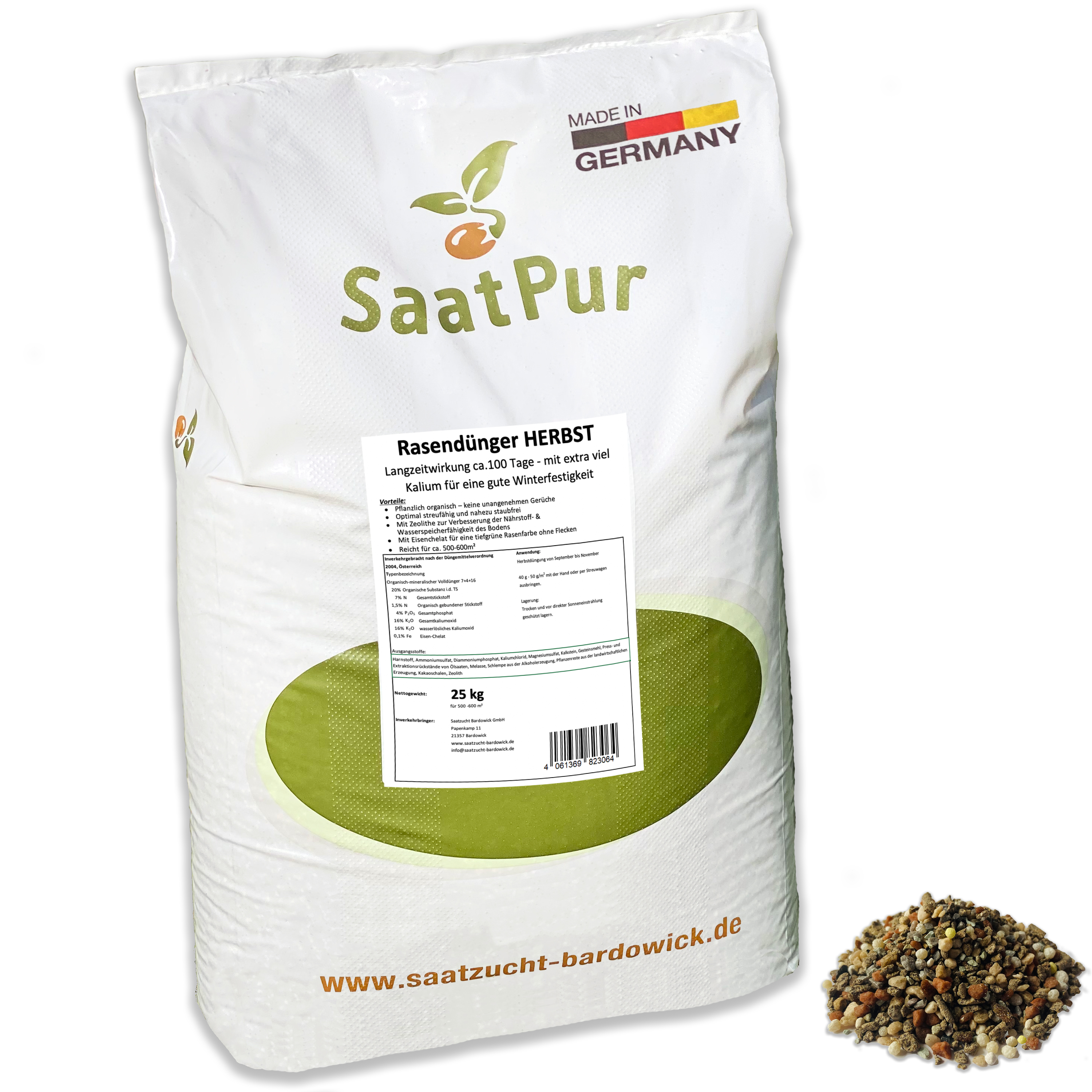 25kg Rasendünger Herbst für einen Kräftigen, Winterfesten, Gesunden Rasen - NPK Dünger