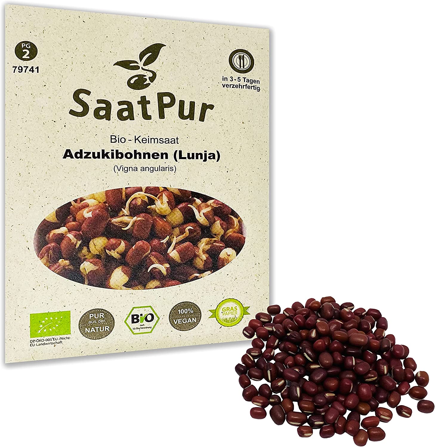 BIO Keimsprossen Adzukibohnen Lunja Keimsaat Microgreen 75g