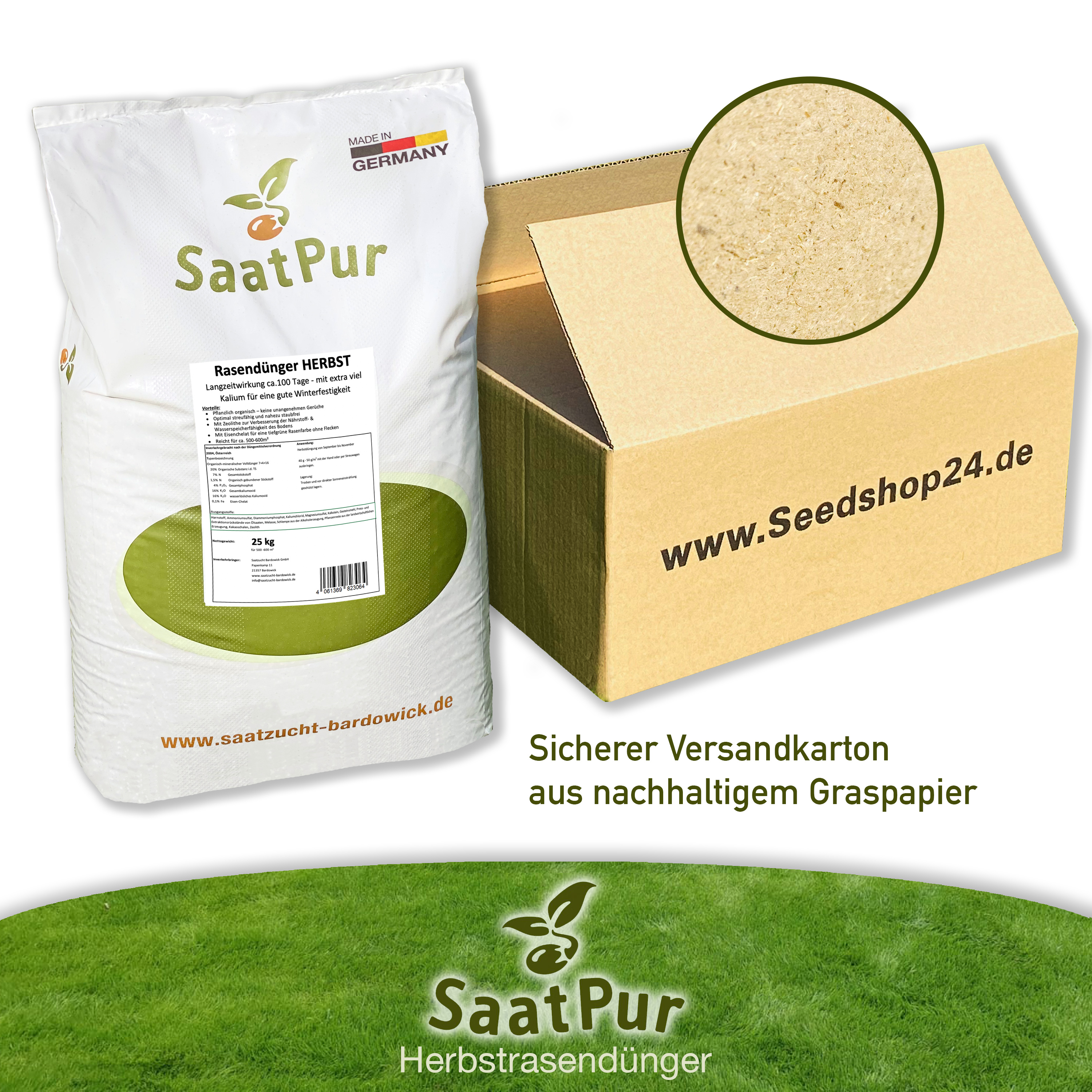 25kg Rasendünger Herbst für einen Kräftigen, Winterfesten, Gesunden Rasen - NPK Dünger