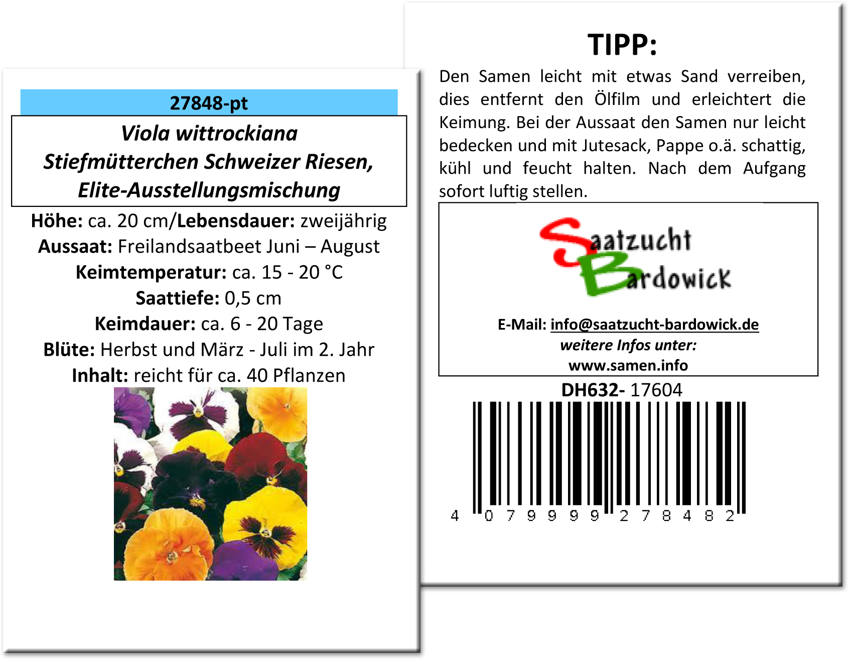 Stiefmütterchen Schweizer Riesen Elite-Ausstellungsmischung