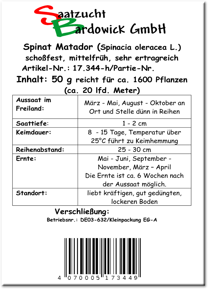 Spinat Matador Spinacia oleracea 50g